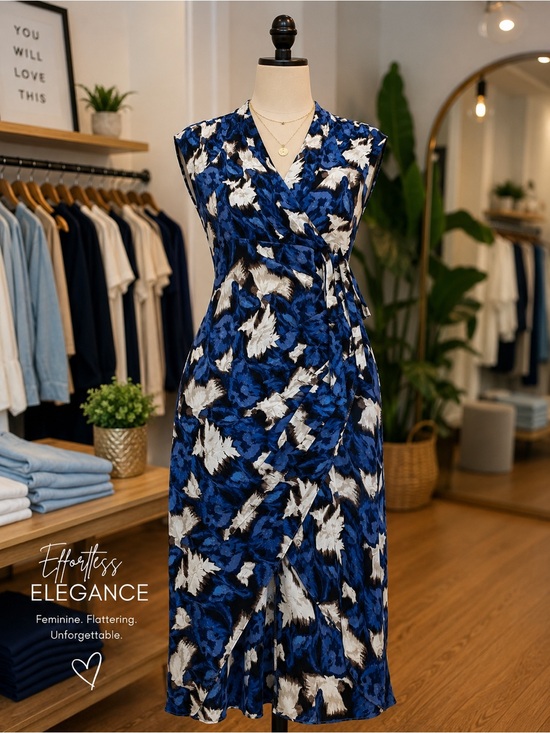 White House Black Market Dresses & Skirts - White House Black Market Blue & White Floral Wrap Midi Dress